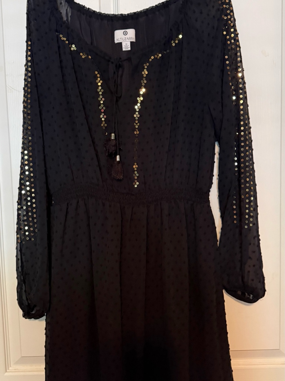 Altuzarra Black Long Sleeve Dress with Gold Sequin Detailing